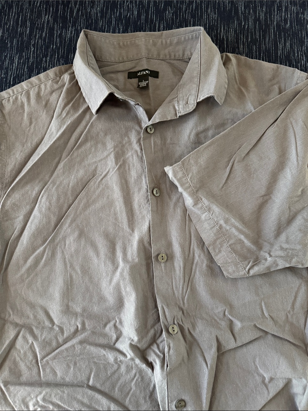 Alfani Men's Short Sleeve Button-Down Shirt in Light Gray-Taupe